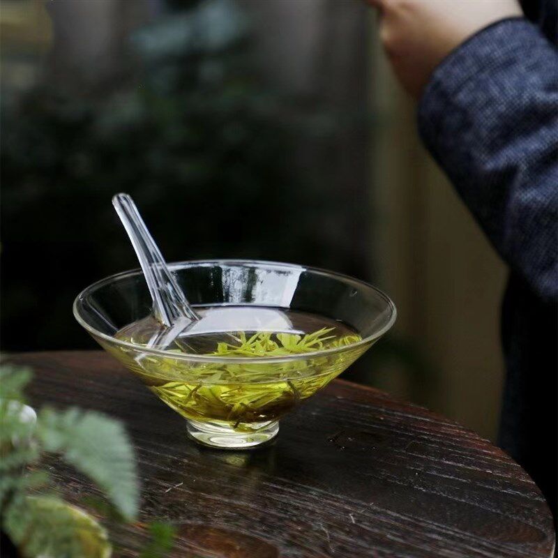 耐热玻璃斗笠碗手工茶q具斗笠茶盏泡茶器干泡碗汤勺功夫茶道花瓣