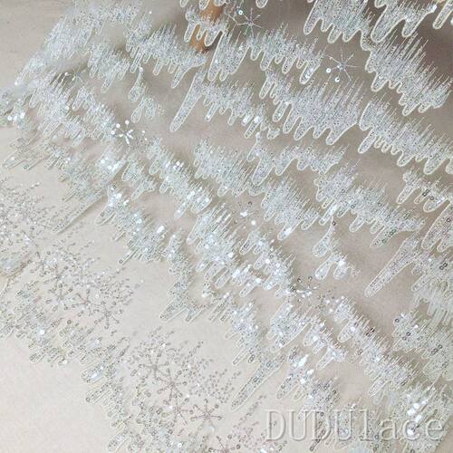 重工网纱刺绣蕾丝面料银白色钉珠亮片高档婚纱晚礼服旗袍定制布料