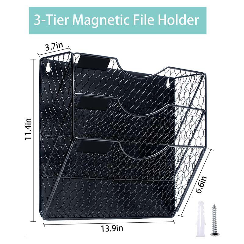 磁吸式铁艺文件架三层斜底款强磁墙上A4文件框Q铁质网状办公收纳
