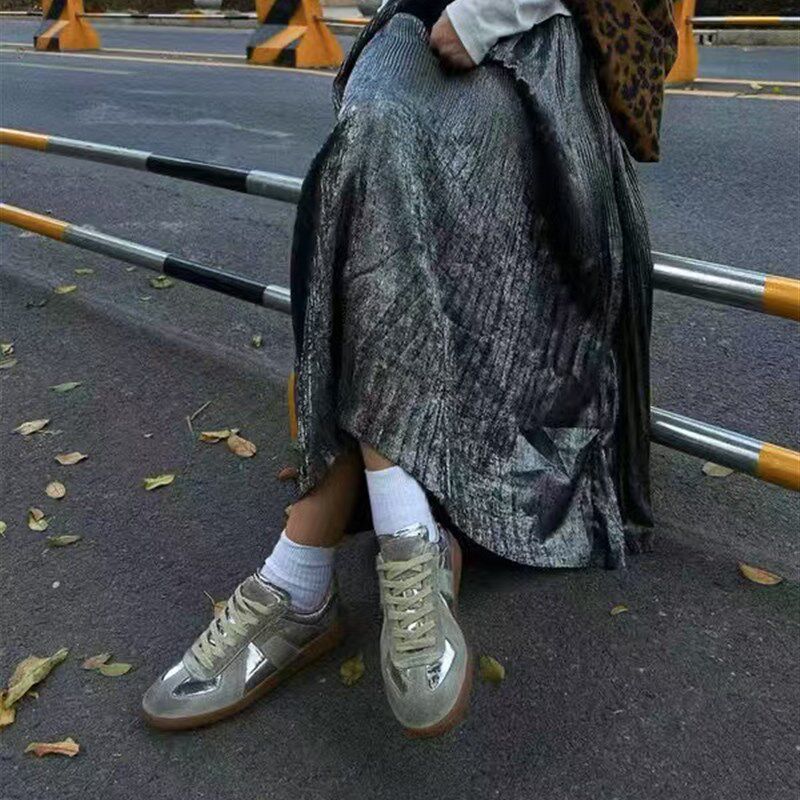 小陈记水洗马皮复古做旧德训鞋脏脏鞋小脏鞋德迅鞋银色拼接女鞋