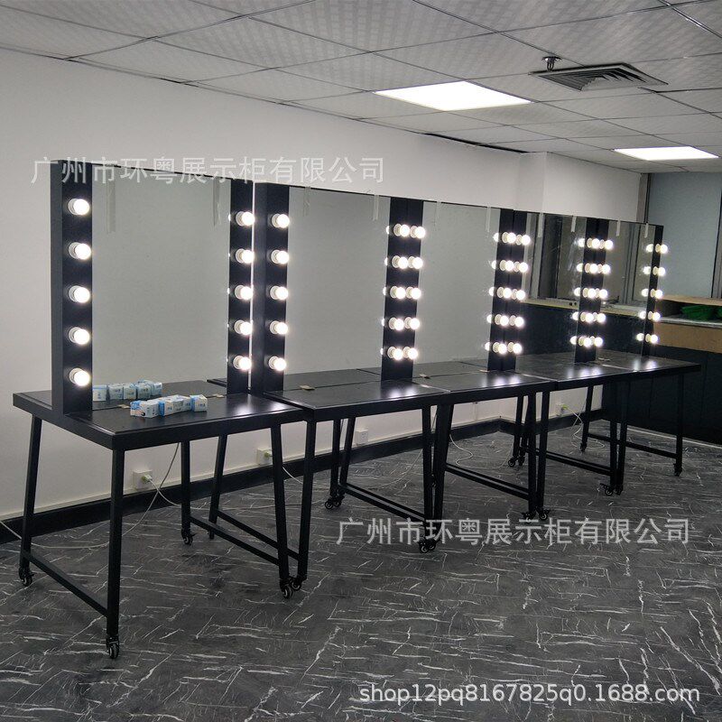 白色带灯影楼彩妆培n训学校移动单双面化妆台理发店梳妆桌镜台