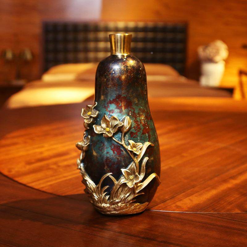 彩客铜兰花瓶厅玄关花家居装小饰品实用摆设WHL干瓶花插摆件