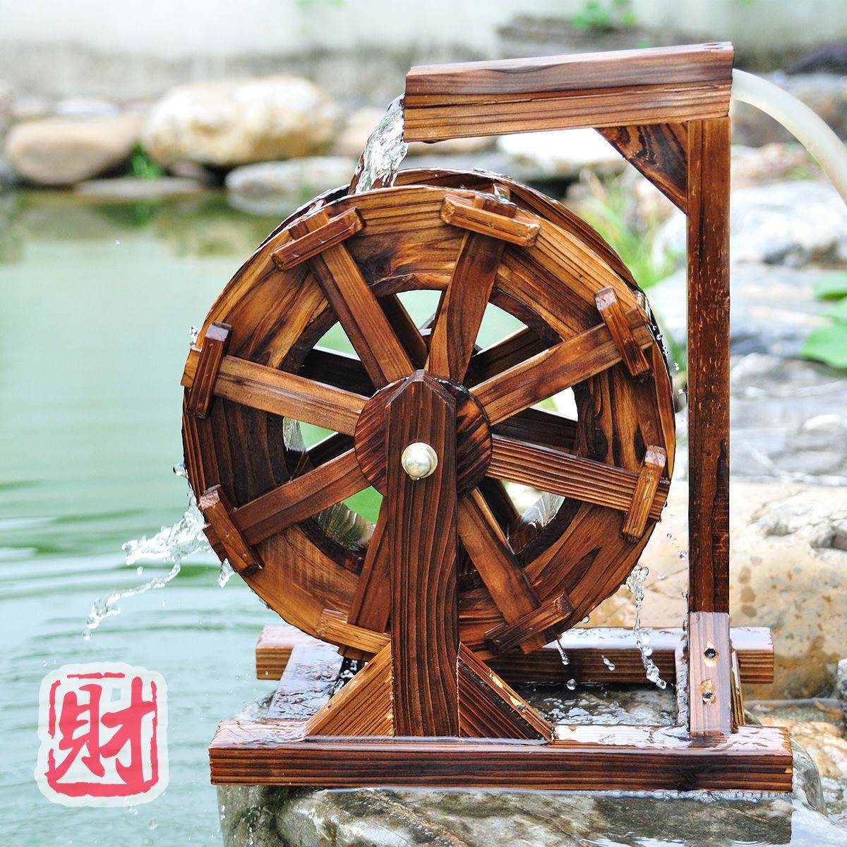 风水轮水假车山流水IDX循环摆件鱼池山户外大高中小防腐木制风型