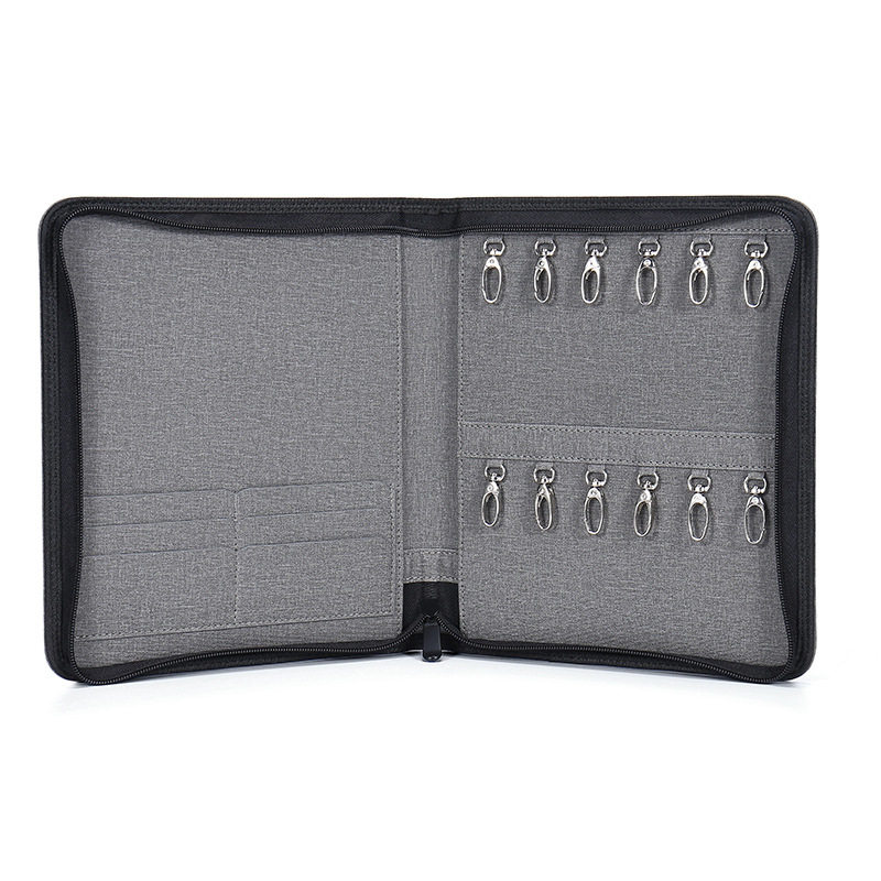 12位钥匙扣交房包多功能拉链房地产销售资料包皮革文件夹可压logo