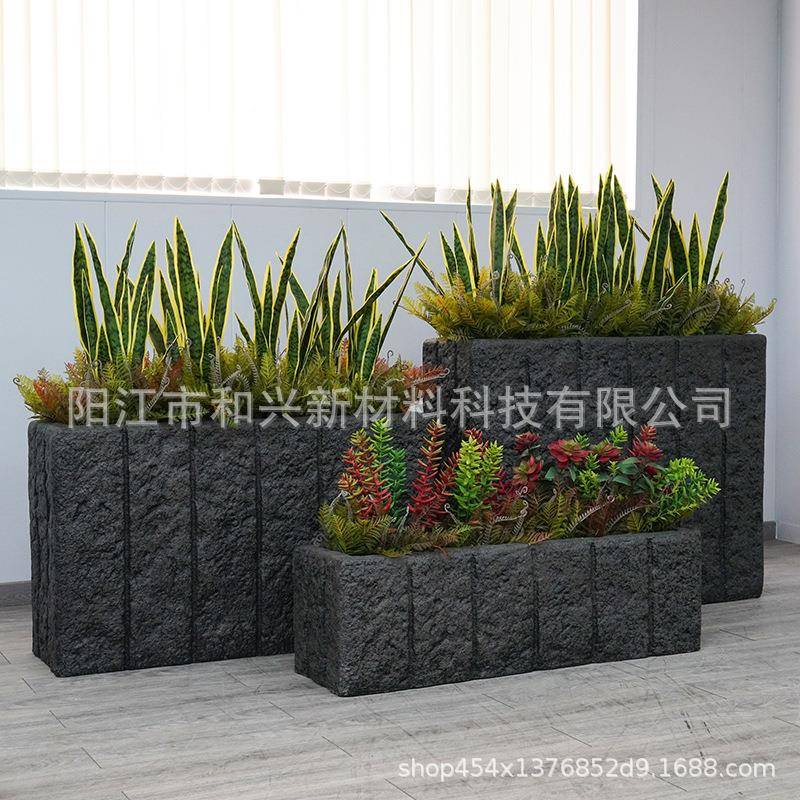 厂水泥家凹槽长方花箱户外阳台绿植盆栽形号玻璃钢花盆MYG大落地