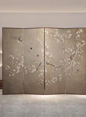 PFS53550鸟花屏风隔断客厅新家式实木折叠移动室内用可订进门办公