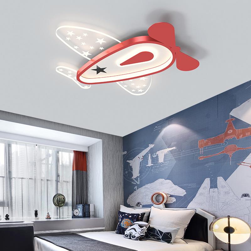 儿童l意ed灯飞机男女孩护房眼小孩创书房房间570孩卧室灯吸顶灯星