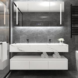 轻奢生岩一盆浴室柜组合智能镜柜洗手台简约板洗面池卫无品牌 间