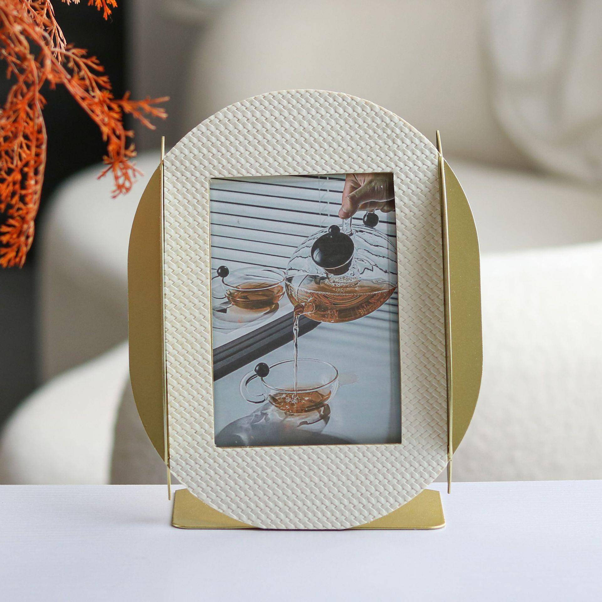 样板XZU间轻奢框摆台相画框摆相架组合件式样板房皮欧革简约桌面