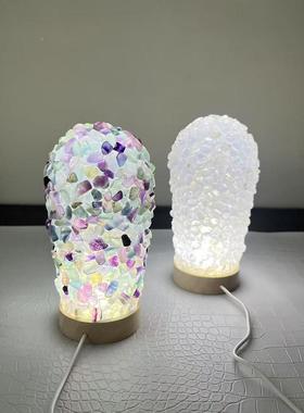 热销光天然水晶碎石件手工制作多发夜灯工艺品摆FHE色夜光白水晶
