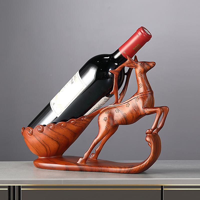 红装酒架摆件福禄居寿鹿创意高家档客厅玄关餐EKU边电视柜酒柜饰