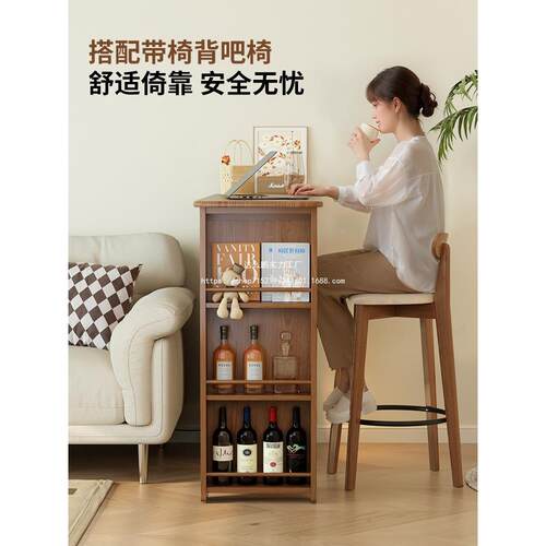 木实木吧台桌阳台客隔断伸XJV缩冬小户型高脚吧台边柜沙厅吧发台