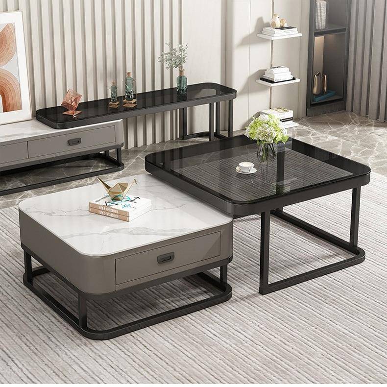 家用客小户型桌子现代VGN简约铁艺厅茶桌玻大组合璃方形岩板茶小