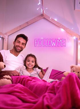 厂直销文内发光字FO家LLOW英ME霓虹灯室装饰氛围灯网无品牌/红街