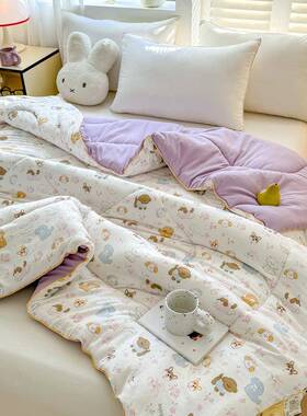 A洗双层纱大豆纤维被冬水被双人类宿OQZ舍单绵软触感柔滑细腻亲肤