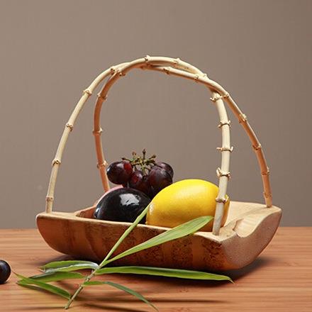 特色竹根手提水果篮寿MYB司茶纯点点篮心盘工竹制餐具日手韩料理