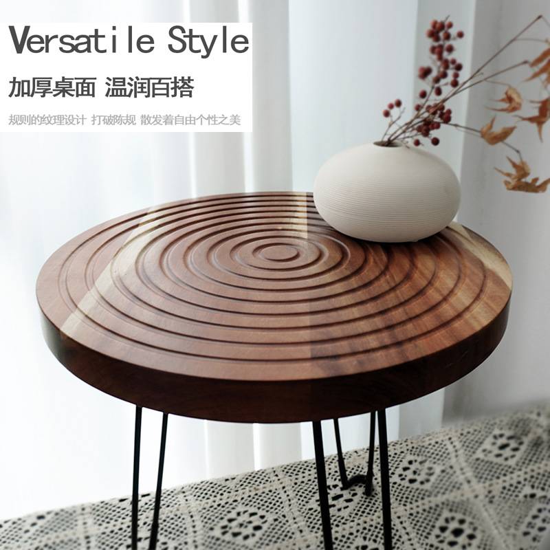 小圆桌移动茶几沙发边几胡桃木角几可折叠边桌阳台茶桌置物架桌子