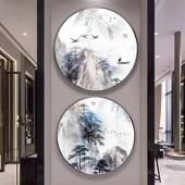 A017客厅装 迎画客松新中式 圆形YX 饰水墨山书室房挂画水飞鸟风景