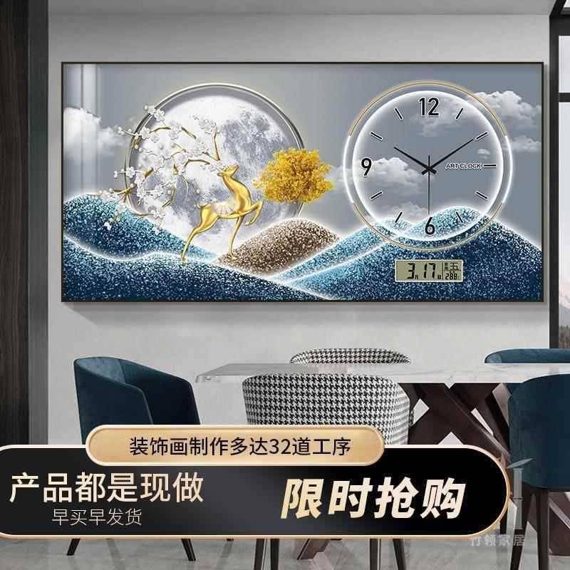 GVM新款餐壁厅装画万电年历子钟挂画静音钟表画现代轻奢客厅饰画