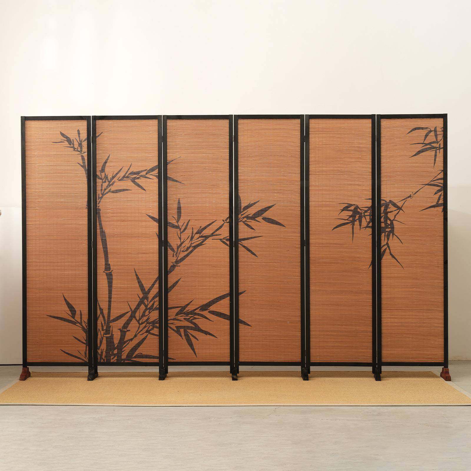 新中式屏风隔BNI断客厅茶台楼入户玄关风影国装饰竹墙竹编围挡阳