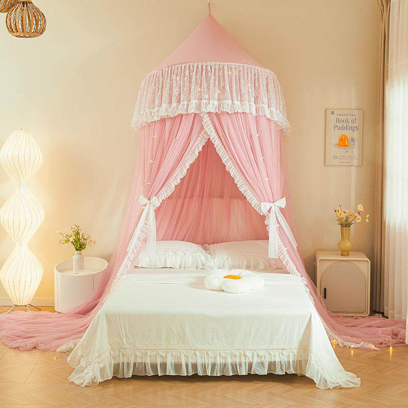 SDM法式漫浪半圆顶吊顶蚊帐边双层纱通用幔蕾丝宫廷蚊帐床免安装