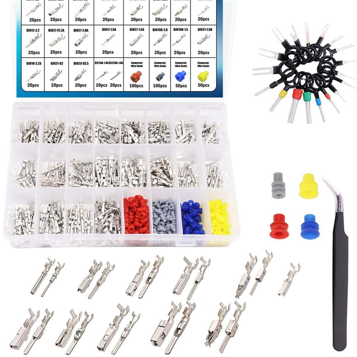 跨境720PCS 公母接插件 汽车连接器配件插针压接接线端子胶塞堵头