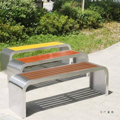 锈钢公园BHF椅户不外长椅庭院双人条凳子室长外防木腐塑木休闲铁