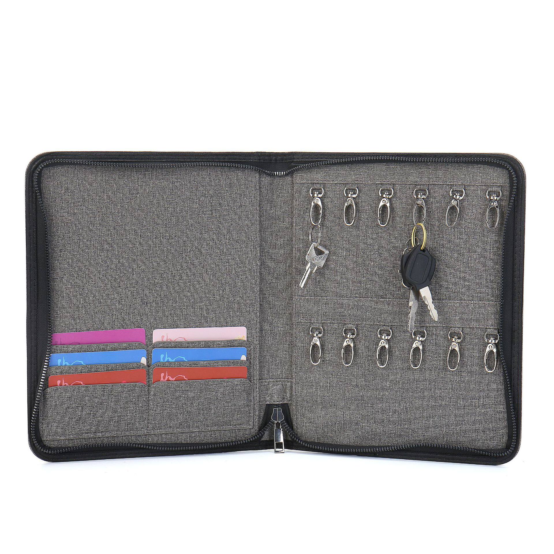 12位钥匙扣交房包订做logo多卡位拉链包房地产销售皮革资料包皮革