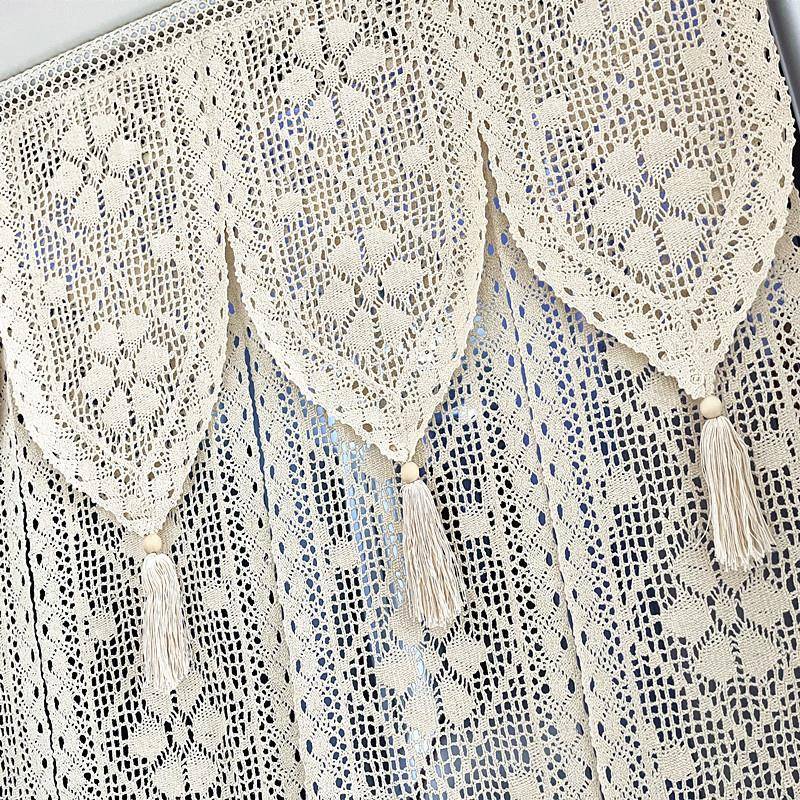 米色纯棉穿杆帘隔帘免断门打新孔伸缩杆粘other贴卫生间钩织透气