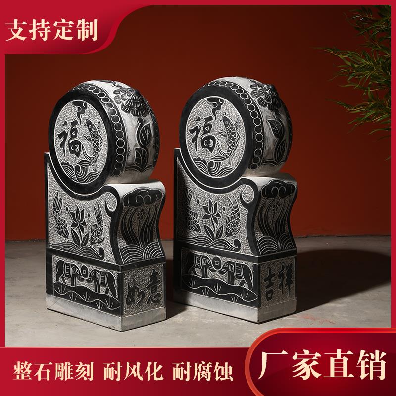门墩 石雕抱鼓石仿古青石做旧石狮子麒麟门档门口庭院天然石材