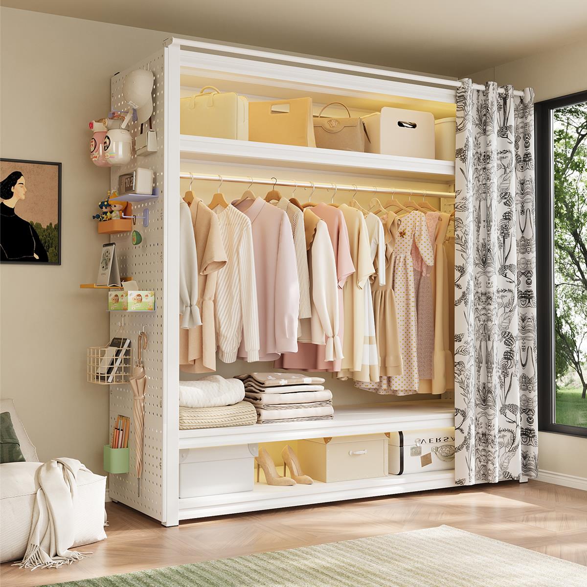 衣柜家用卧室洞洞板金属框架钢制货架简易组装省空间新款2025爆款