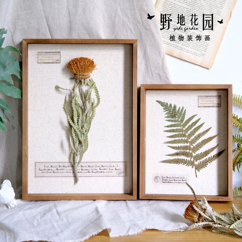复古植物标本装饰画现代样板间书房干花相框树叶果实摆件家居软装