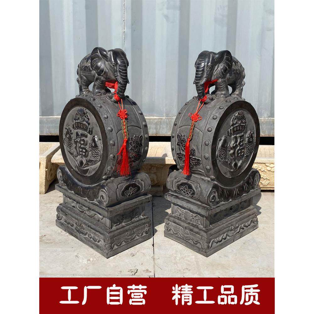 石雕门墩石鼓一对门口大象石墩狮子青石麒麟貔貅看门石摆件抱鼓石