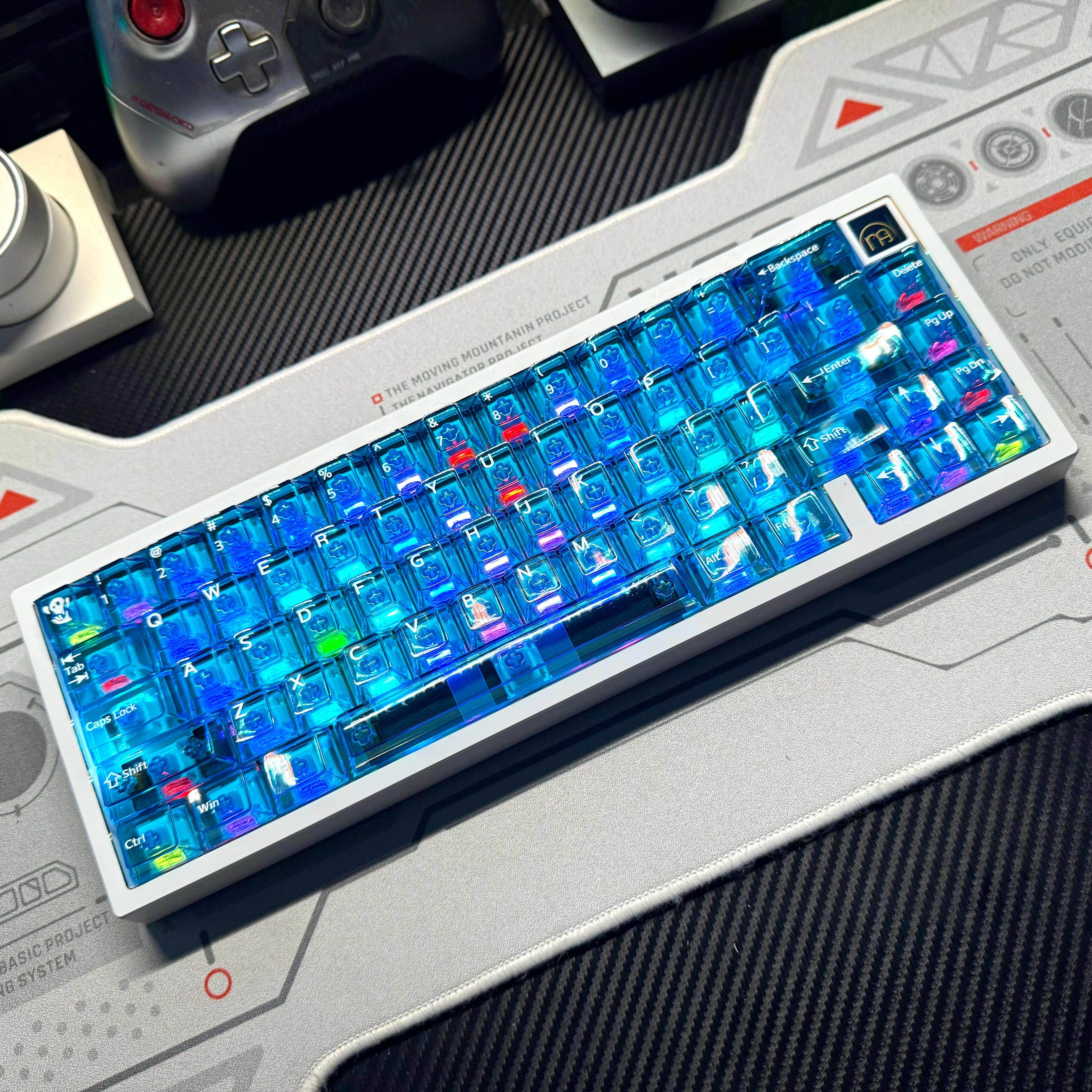 蓝透键帽蓝色透明原厂高度125键PC材质适配机械磁轴键盘nano68等