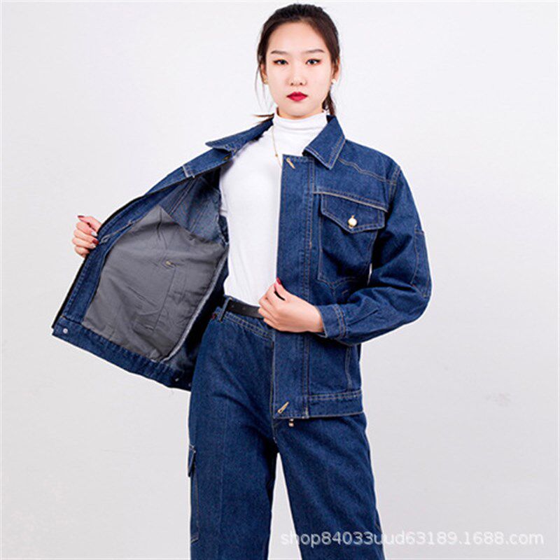 春秋加厚牛仔工作服电v焊服工地工厂车间汽修劳保服
