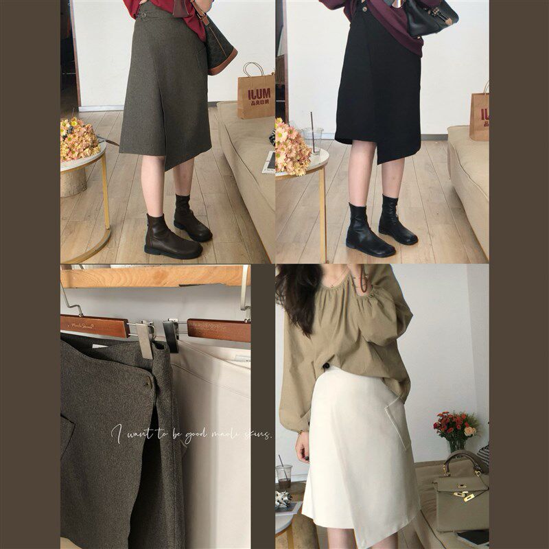 毛丽小四郎【一片式】简约法式慵懒不规则剪裁显瘦中长款半身裙女