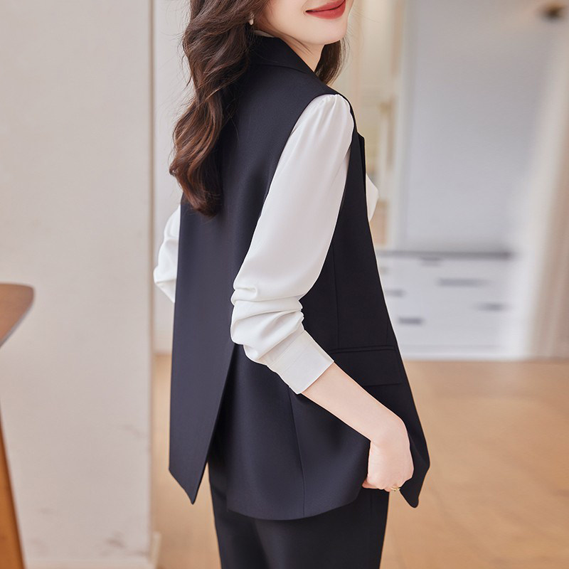 黑色西装马甲女春秋新款衬衣女士休闲百搭小个子坎肩马夹背心套装