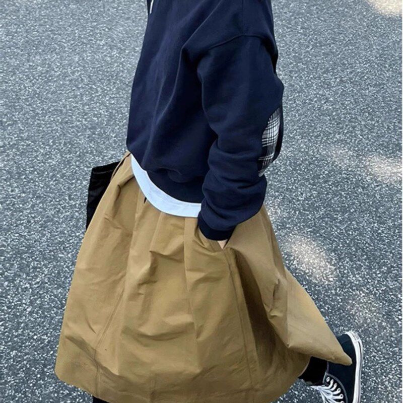 卡其色a字工装半身裙女春秋冬2025新款中长款蓬蓬裙高腰大摆伞裙
