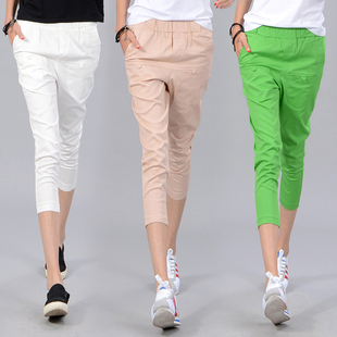 松紧腰哈伦裤 修身 显瘦彩色小脚裤 七分裤 裤 女夏宽松休闲裤 大码 薄款