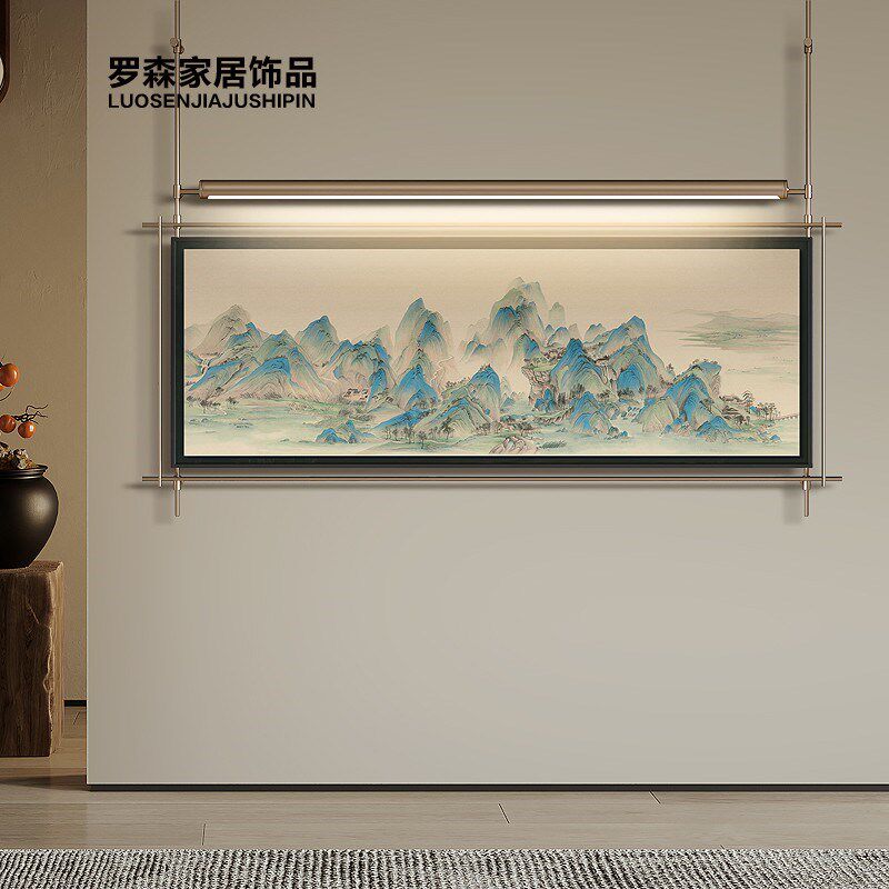中古风墙面装饰挂画茶室玄关装饰带灯挂件售楼处墙面装饰金属挂画