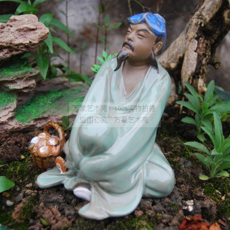 中国风白居易咏菊假山陶瓷摆件y人物造景装饰品家居书桌台架工艺