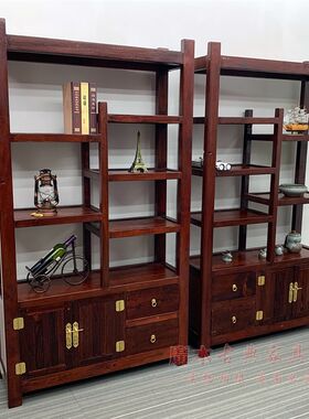 老船木博古架置物架实木客厅展示架多宝阁红酒架子仿古茶叶架酒柜