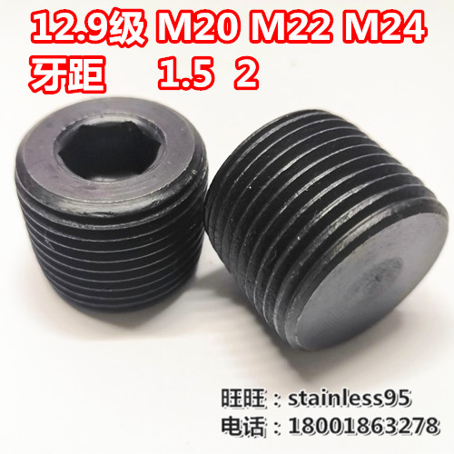 12.9级细牙内六角紧定堵头止付机米螺丝M24M22M20*牙1.5/2mm*加长