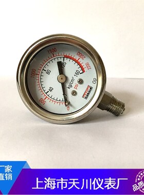 Y40BF 不锈钢压力表160KG/2200PSI 螺纹M10*1 高温压力表表面40