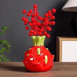 红红火火陶瓷水花培器茶桌钱家摆居桌面件DXI绿萝铜草花瓶