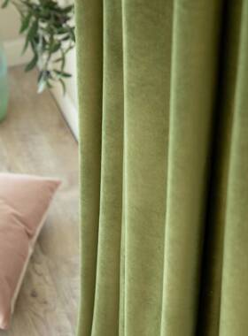 奢橄榄PUS绿天鹅绒复窗帘墨绿色轻客厅卧室加厚遮古光丝绒布窗帘