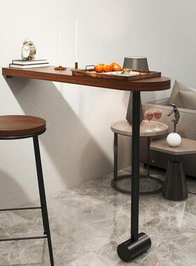 L约7简实木桌SIU家用阳台客餐厅隔台断吧厨房靠墙高脚桌子原木小