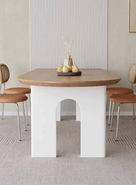 油风桌实木岛台桌异形长方形靠墙半圆LMJ奶弧椭圆家用餐书桌餐椅