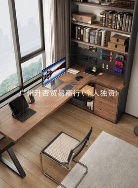 C窓3l脑oft实长木转角书桌书柜一体l7形铁QLN艺电桌拐角办公桌字