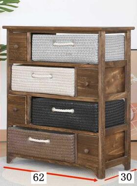 简卧易实床头柜简木约斗室床边柜复古收纳储物柜柜ZFO田园藤编置